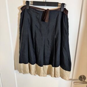 GAP Black Silk A Line Midi Skirt Neutral Trim Size 8